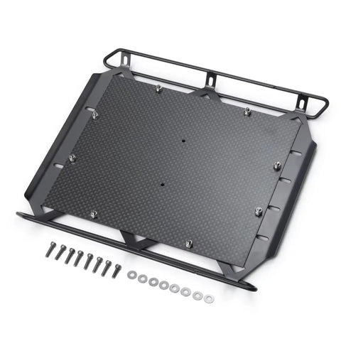 Heavy Duty Carbon Fiber Roof Cargo Rack For One Ten Scale Rc Crawlers Lightweight Gear Carrier showing the durable carbon fiber composite surface.