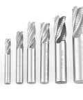 7-piece set of HSS roughing end mills with 4 flutes; CNC milling cutters with M6–M20 shanks