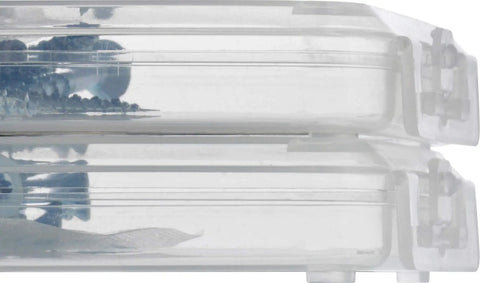 Side view of stacked transparent cases containing All Purpose Multi Material Flat Head Screws Epoxy Coated Bronze Steel For Wood Metal Concrete Drywall And Plastic No Pre Drilling Required #6 x 5/8 Inch 50 Pack Fasten Like A Pro Across Surfaces.