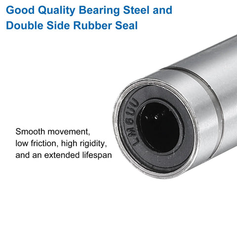 LM6LUU linear bearing, 6mm bore, 12mm OD, 35mm length, steel with double rubber seals