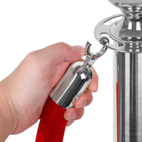 Two Pack Velvet Rope Crowd Control Stanchions With Stainless Steel Posts Cement Bases And Velvet Foam Ropes In Polished Silver Ideal For Indoor Outdoor Use Hotels Theaters Weddings Venues VIP Lines Exhibitions