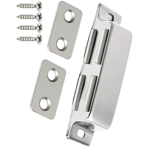 Heavy Duty Magnetic Cupboard Door Stop Set with stainless steel cabinet catches and door latches, secure closure screws visible