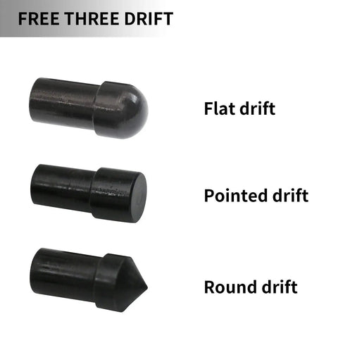 Three free drifts for 1 Ton Manual Desktop Punch Press Machine With 5.5 Inch Work Height Cast Iron Body; flat, pointed, round.