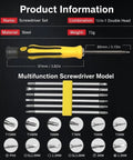Durable 13 In 1 Screwdriver Set With Magnetic Multitool Bits And Tough CRV Steel Offers A Slick Grip For Hella Quick Repairs On Furniture Computers Bikes And Everyday Tech Gear, showing bits and handle.