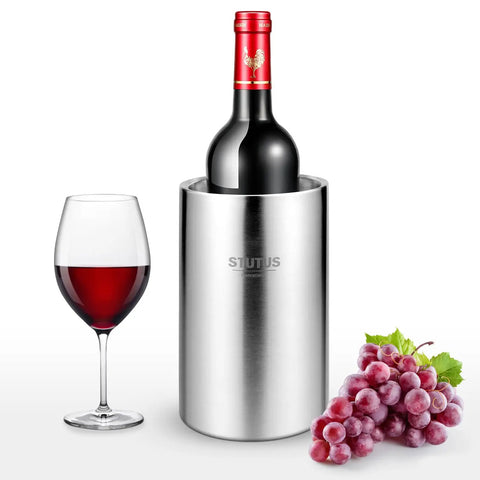 Double Wall Stainless Steel Wine Chiller Bucket Insulated Ice Bucket For White Wine Champagne And Beer Keeps Drinks Cold