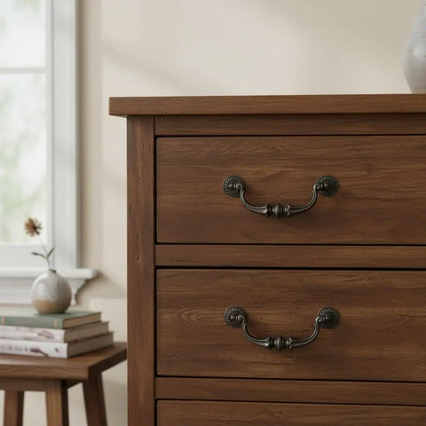 Wooden dresser with Vintage Style Dark Antique Bronze Large Drop Bail Drawer Pulls 140mm Hole Centers 2 Pack For Dresser Cabinet