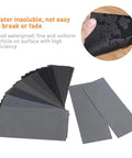 20 Sheets 9x3.6 Inch Dry And Wet Sandpaper Kit With Silicon Carbide, assorted colors displayed in fan shape on surface.