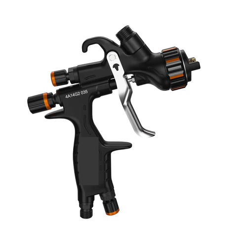 Professional PHS-155 Pneumatic Paint Spray Gun With Interchangeable 1.3mm And 1.8mm Tips For A Hella Smooth Automotive Clear Coat and Base Coat Finish Includes 650Ml Mixing Cup Plus Air Regulator, detailed side view.