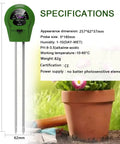 4 In 1 Soil Moisture Meter For Plants Moisture Light pH And Nutrient Tester Soil Test Kit dimensions and features beside potted plant