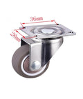 Four Pack 1.5 Inch Silent Swivel Caster Wheels for Furniture wear-resistant rubber caster with measurements shown