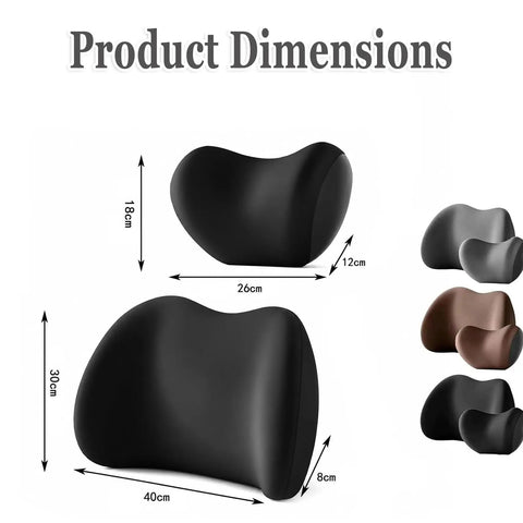 Product dimensions of headrest and lumbar support pillow set for Mini Cooper SE Convertible ensuring ultimate comfort on long drives.