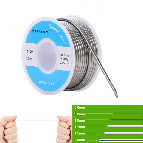 2.0mm Rosin Core Solder Wire 63/37 Alloy, 100G Roll for Electronics Soldering and Repair with thickness chart
