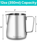 Milk Frothing Pitcher 350ml Stainless Steel With Sharp Spout For Cappuccino And Latte Art Durable Barista Grade Cup