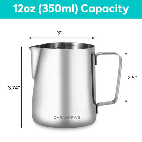 Milk Frothing Pitcher 350ml Stainless Steel With Sharp Spout For Cappuccino And Latte Art Durable Barista Grade Cup