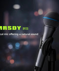 Wired XLR Dynamic Microphone For Singing And Live Gigs, Cardioid Handheld Mic For Stage And Studio DY23 displayed on a stand.