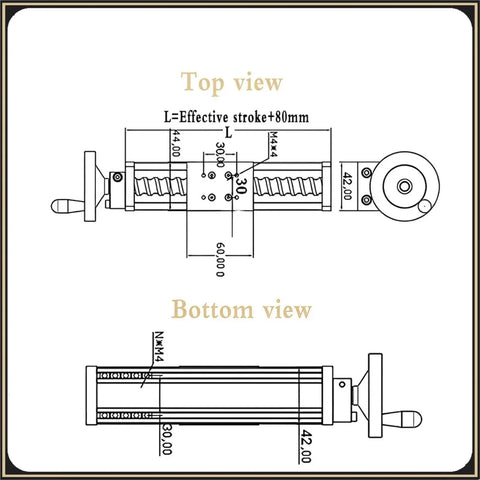 Heavy Duty CNC Manual Sliding Table With Precision Ballscrew SFU1204 Featuring 700MM Stroke Top and bottom mechanical views with dimensions.