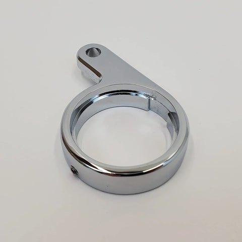 Chrome rocker box oil pressure gauge mount bracket with circular clamp and mounting tab