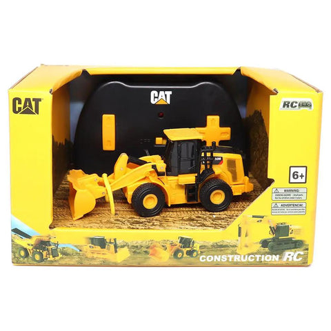 1:64 Scale RC Cat 950M Wheel Loader Toy Truck with remote control in packaging, battery powered, plastic, yellow construction model 26003