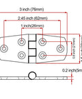 Front view diagram of Laorde 316 stainless marine hatch hinge, 3x1.5 in (76x38 mm), 4-pack with screws