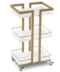 Pro Grade Heavy Duty Metal Utility Salon Trolley On Wheels All In One Three Tier Mobile Facial And Nail Cart, side view