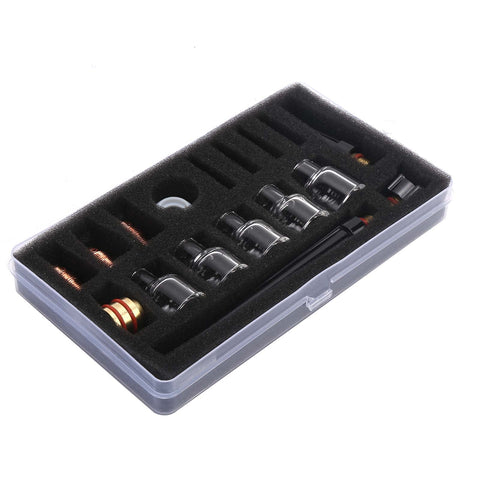 Heavy Duty Welding Torch Consumable Kit With Beefy Glass Cups Rock Solid Brass Clamps Durable Electrodes And Precision Nozzles in storage case.