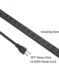 Long 12 Outlet Power Strip Surge Protector With 6 Foot Cord And 1200 Joules Of Surge Protection, Wide Spaced Outlets For Big Plugs, Perfect For Your Home Office Setup, Entertainment Center Or Workshop, Black, 6 ft cord and screw mounts