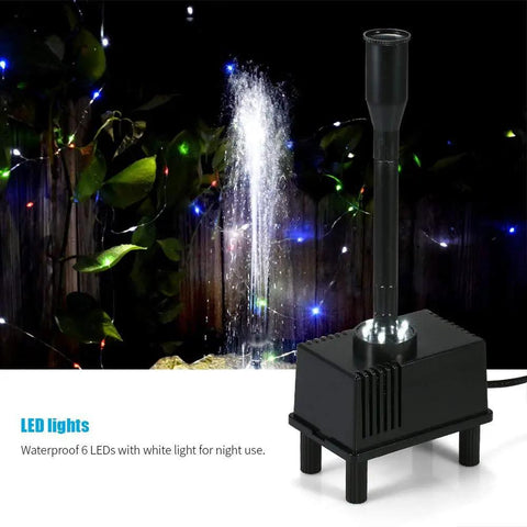 LED Fountain Pump With Lights Submersible Water Pump For Aquarium Pond Garden Backyard 10W 160GPH 600L/H With 6 LED Lights