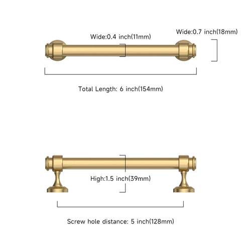 Dimensions diagram of 10 Pack 5 Inch Champagne Bronze Cabinet Handles and Pulls for Kitchen Cabinets and Drawers 128mm Cabinet Hardware