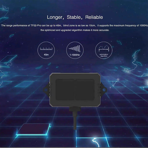 TF02 Pro LiDAR Sensor For Drones And Smart Traffic Systems, IP65 weatherproof rangefinder with dual sensor layout on screen
