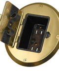 Floor Kit With Recessed Duplex 15A TR Device And Adjustable Steel Box In Brass Finish installed in open position