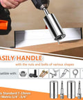 Universal Socket Wrench Tool Kit 7 To 19 Millimeter Socket Grip Set With Drill Adapter shown tightening a bolt
