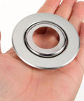 Double Disc Fire Sprinkler Cover Plates Stainless Steel Pipe Concealment Shield Masks Ugly Heads And Keeps Your Yard Looking Crisp With A Tough As Nails Design Made To Last Long Term, held in hand.