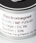 9V DC Lifting Magnet Workhorse Electromagnet Solenoid For Lifting And Holding, 50N Peak Force, label showing product details