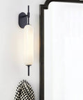 Black Milk Glass Wall Sconces Set Of 2 For Living Room Bedroom Hallway Mid Century Modern Style Lighting Fixtures With Matte Black Canopy And Soft Glass Glow Wall Mount Lamps Ideal For Mirror