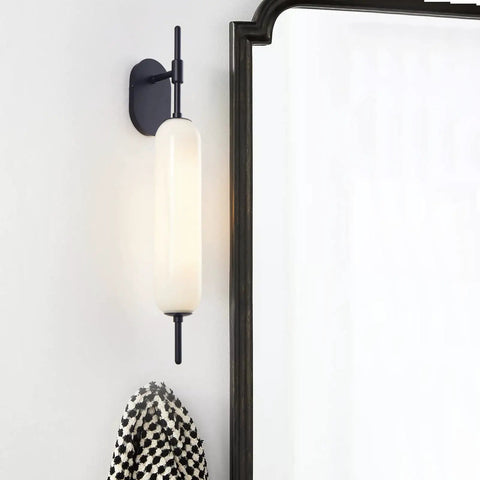 Black Milk Glass Wall Sconces Set Of 2 For Living Room Bedroom Hallway Mid Century Modern Style Lighting Fixtures With Matte Black Canopy And Soft Glass Glow Wall Mount Lamps Ideal For Mirror