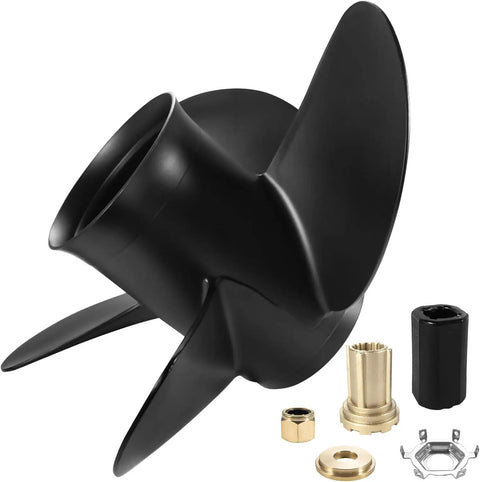 Upgrade OEM 14x19 4B Boat Propeller For Mercury Outboard And Mercruiser Alpha One 135 To 300 HP With 15 Spline Tooth Right Hand 4 Blade Aluminum Vacuum Cast Propeller Hub Kit Included