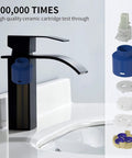 Waterfall Spout Deck Mount Bathroom Faucet Slick Matte Black Finish With Pop Up Drain No Overflow Modern Lavatory 304 Stainless Steel One Or Three Hole Install Easy Temperature Control Hot And Cold US Nine Sixteenth Inch Thread