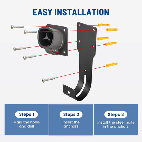 Installation guide for Tesla EV Charger Holder Wall Mount Cable Organizer J Hook Dock For Charging Cables Must Have Heavy Duty Steel Nozzle Holster Fits Model X Y 3 S