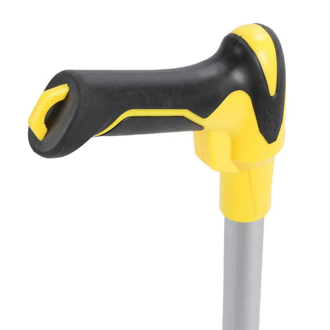 Folded Mechanical Distance Measuring Wheel In Metric handheld grip showing ergonomic design for accurate measurements on various terrains.