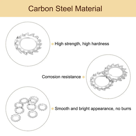 Heavy-Duty M8 External Serrated Washers, 304 Stainless Steel, 60 Piece Pack, External Tooth Washers For Mechanical Equipment Fasteners, Corrosion-Resistant, 15mm Outer Diameter, Bright Silver Finish, carbon steel material