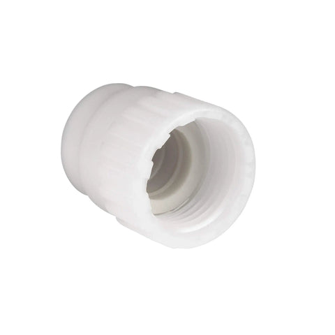Close-up view of Half Inch Flair It Female End Cap For PEX And Gray Tubing Leak Resistant No Crimp Compression RV Plumbing Fitting