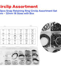 Garage-Ready Heavy Duty C-Clip Retaining Ring Kit, 150-Piece 18 Size Assortment From 3mm To 32mm in storage box