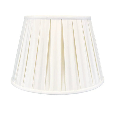 Empire Lamp Shade With Side Pleats In White 10.5 By 16 By 11 Inches Hand Tailored Silk Shantung Fabric Off White Softback Lining Brass Spider Fitter