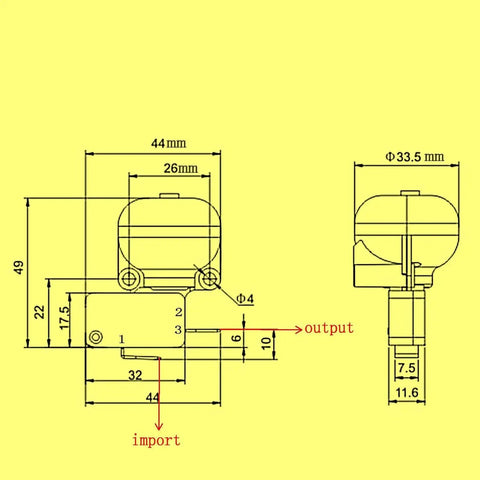 Technical drawing of Anti Tilt Safety Switch For Outdoor Patio Heaters, Tip Over Shut Off, 20 Amp High Power Replacement