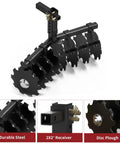 Beefy Replacement 32 Inch Disc Plow With 2 Inch Receiver Hitch Mount For Heavy Duty Tractor Use, showing steel discs and mount
