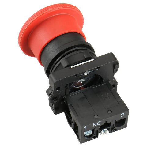 Red 22mm Latching Push Button Switch Mushroom Emergency Stop Button 600V 10A With Normally Closed And Normally Open Contacts For Industrial Control Panels And Heavy Duty Machinery, rear view