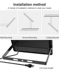 Installation methods for Beast Mode 500W LED Outdoor Flood Light With 50,000 Lumens, UL Listed, IP66, wall, ground, ceiling mount