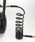 Reinforced Polyurethane Recoil Air Hose With Bend Restrictor One Quarter Inch By Ten Feet Black Lightweight And Tangle Free Anti Kink Design With Auto Retract For Easy Storage Includes Industrial Quick Coupler And Plug