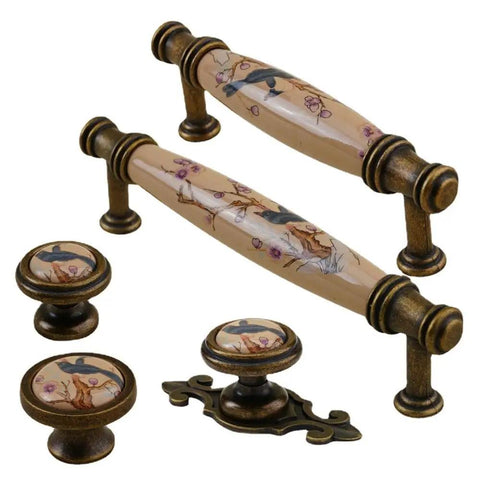 Vintage Ceramic Cabinet Knobs With Antique Bronze Finish Magpie On Plum Blossom Ornament Drawer Pulls For Dresser Wardrobe Cupboard And Kitchen Cabinets Retro Hardware That Gives Your Furniture A Dope Classic Look