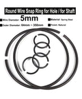 Top Notch 2 Piece Spring Steel Round Wire Retaining Rings With Heavy Duty Shaft O D Circlips For Smooth Axial Constraint And Rock Solid Installation On Shaft Grooves Up To 350mm, 5mm wire diameter, natural finish.
